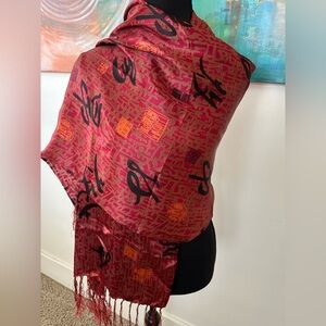 Luxurious double faced silk Asian print wrap scarf sarong head wrap new